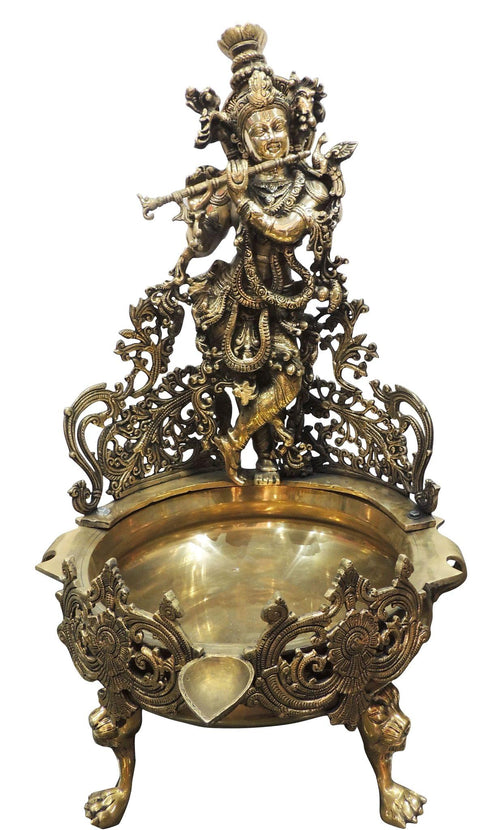 Brass Krishna Urli Antique For Home Statue 32.5Kg